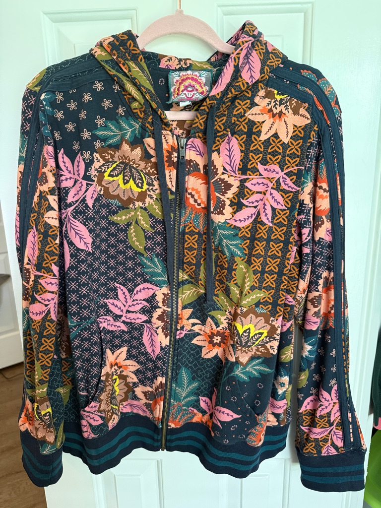 Floral Zip-Up Hoodie Jacket In Teal And Pink